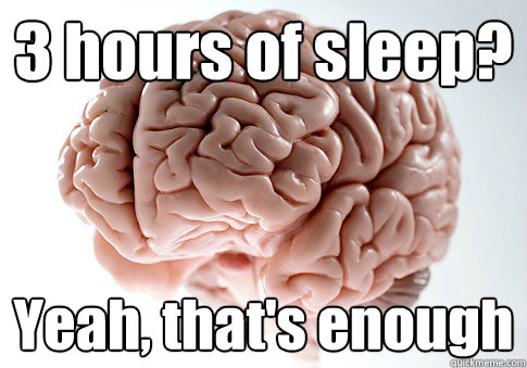 3 hours of sleep? Yeah, that's enough   Scumbag Brain