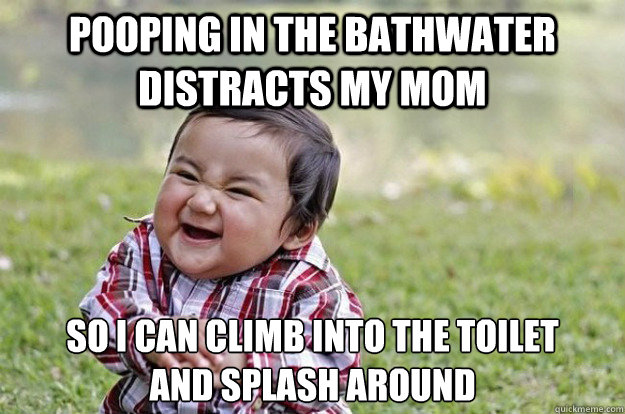 Pooping in the bathwater distracts my mom so i can climb into the toilet 
and splash around  Evil Toddler