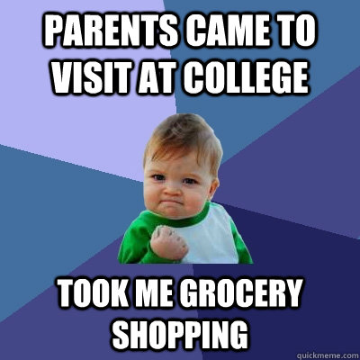 parents came to visit at college took me grocery shopping  Success Kid