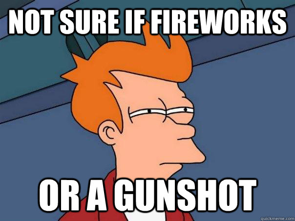 not sure if fireworks or a gunshot  Futurama Fry