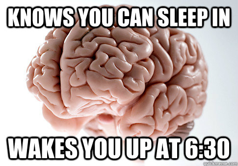 Knows you can sleep in wakes you up at 6:30  Scumbag Brain