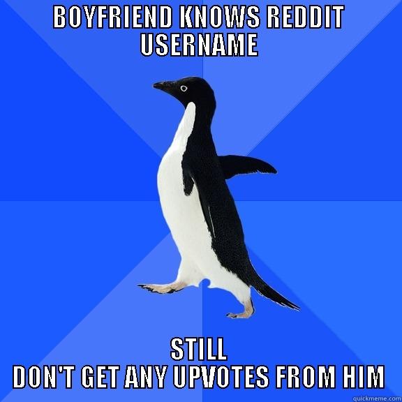 BOYFRIEND KNOWS REDDIT USERNAME STILL DON'T GET ANY UPVOTES FROM HIM Socially Awkward Penguin