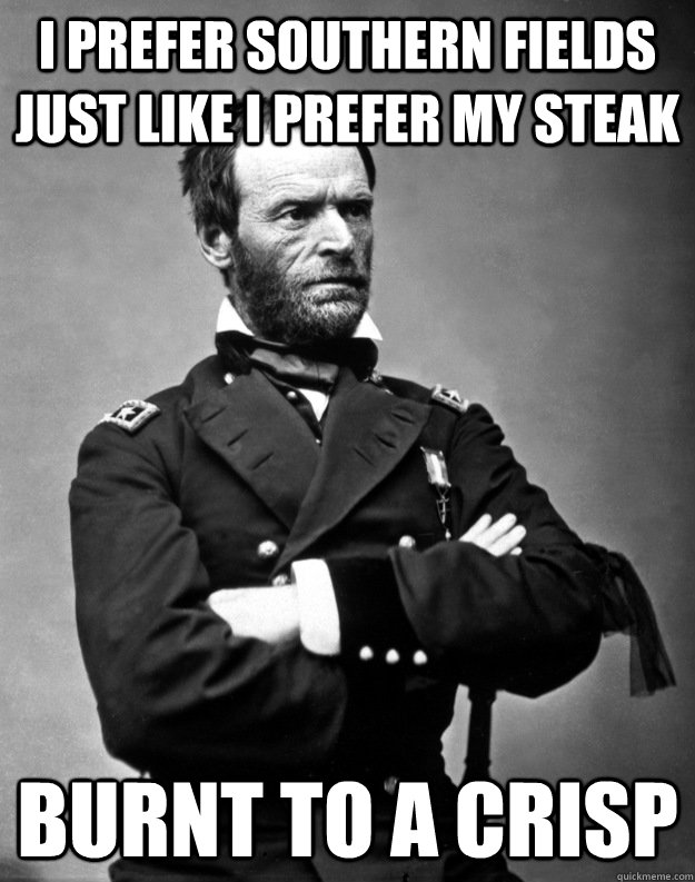 I prefer southern fields just like i prefer my steak burnt to a crisp - I prefer southern fields just like i prefer my steak burnt to a crisp  Sherminator