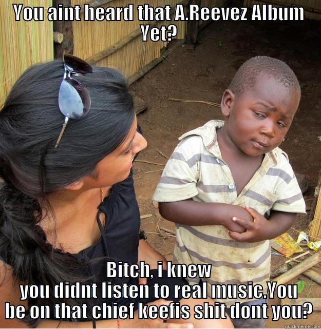 YOU AINT HEARD THAT A.REEVEZ ALBUM YET? BITCH, I KNEW YOU DIDNT LISTEN TO REAL MUSIC.YOU BE ON THAT CHIEF KEEFIS SHIT DONT YOU? Skeptical Third World Kid