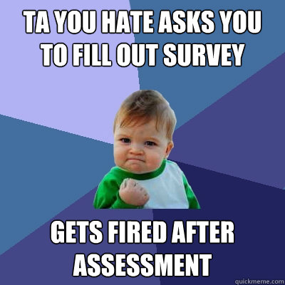 TA you hate asks you to fill out survey Gets fired after assessment   Success Kid