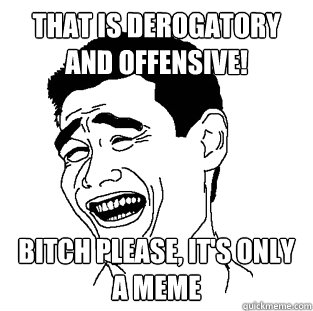 That is derogatory and offensive!  BITCH PLEASE, It's only a meme  Meme