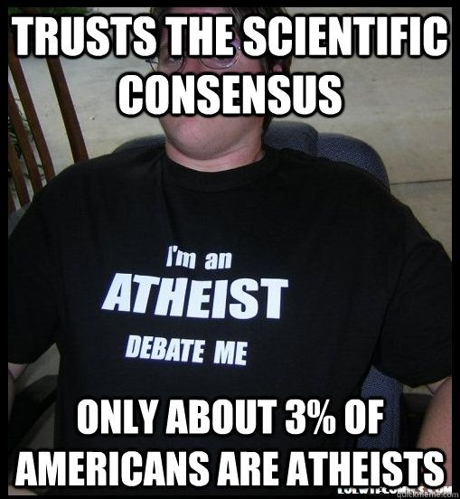 trusts the scientific consensus only about 3% of Americans are atheists   Scumbag Atheist