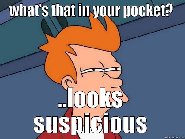 WHAT'S THAT IN YOUR POCKET? ..LOOKS SUSPICIOUS Futurama Fry