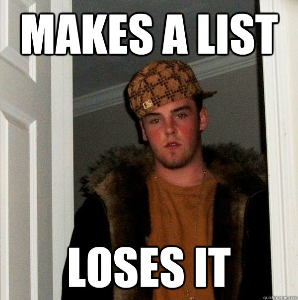 Makes a list  Loses It  Scumbag Steve