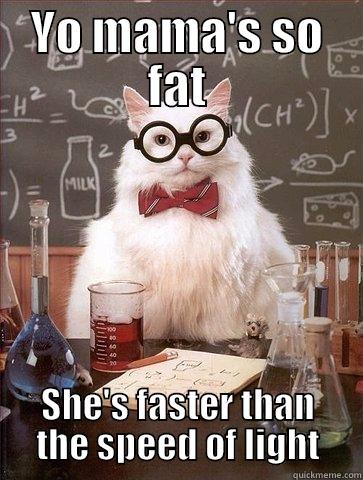 Yo mama's so fat She's faster than the speed of light - YO MAMA'S SO FAT SHE'S FASTER THAN THE SPEED OF LIGHT Chemistry Cat