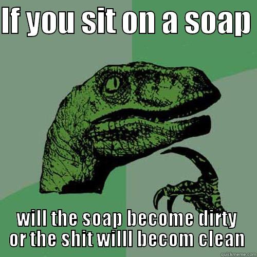 IF YOU SIT ON A SOAP  WILL THE SOAP BECOME DIRTY OR THE SHIT WILLL BECOM CLEAN Philosoraptor