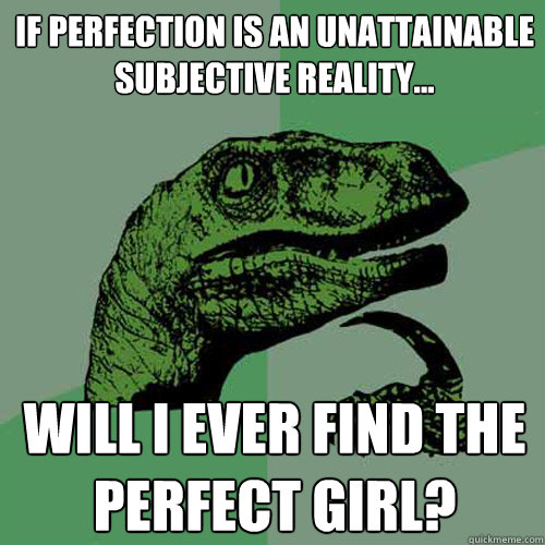 If perfection is an unattainable subjective reality... Will I ever find the perfect girl? - If perfection is an unattainable subjective reality... Will I ever find the perfect girl?  Philosoraptor