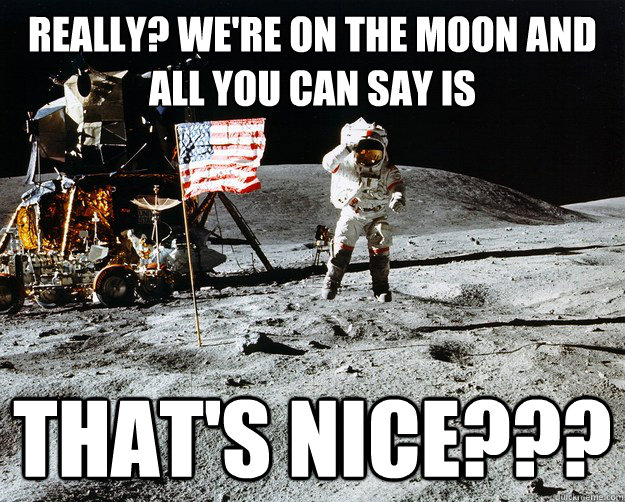 Really? We're on the moon and all you can say is That's nice???  Unimpressed Astronaut