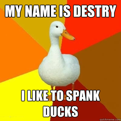 My name is Destry i like to spank ducks - My name is Destry i like to spank ducks  Tech Impaired Duck