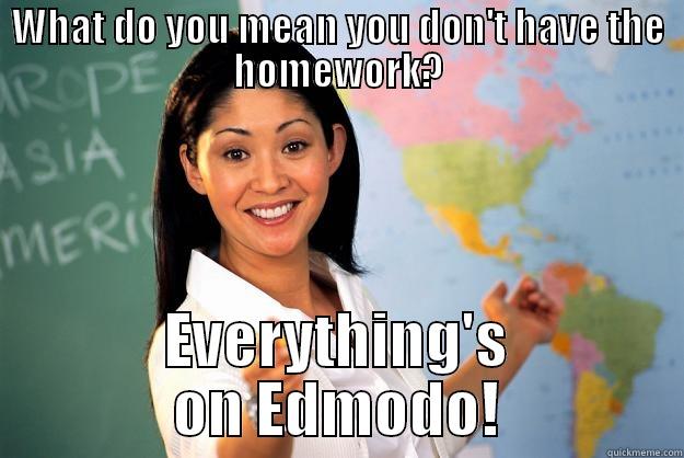 Algebra Class - WHAT DO YOU MEAN YOU DON'T HAVE THE HOMEWORK? EVERYTHING'S ON EDMODO! Unhelpful High School Teacher