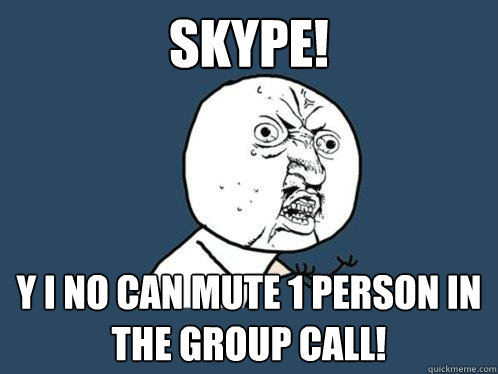 Skype! y i no can mute 1 person in the group call!  Y U No