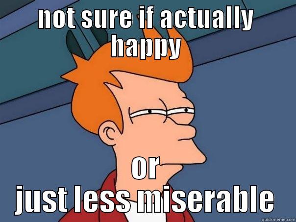 NOT SURE IF ACTUALLY HAPPY OR JUST LESS MISERABLE Futurama Fry