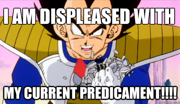 i am displeased with  my current predicament!!!!  Based Vegeta