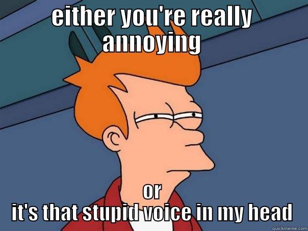 EITHER YOU'RE REALLY ANNOYING OR IT'S THAT STUPID VOICE IN MY HEAD Futurama Fry