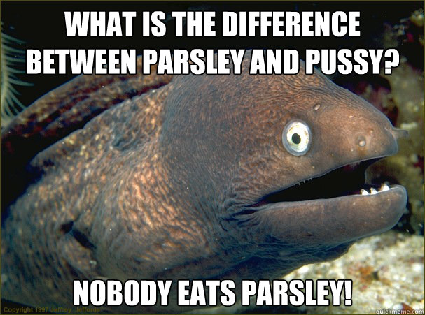 What is the difference between parsley and pussy? nobody eats parsley! - What is the difference between parsley and pussy? nobody eats parsley!  Bad Joke Eel