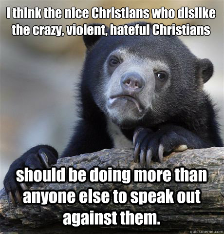 I think the nice Christians who dislike the crazy, violent, hateful Christians should be doing more than anyone else to speak out against them.  Confession Bear