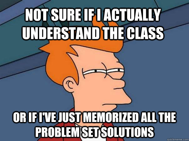 Not sure if i actually understand the class or if i've just memorized all the problem set solutions  Futurama Fry