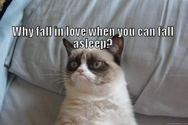                                                                                                                                                                          WHY FALL IN LOVE WHEN YOU CAN FALL ASLEEP?  Grumpy Cat