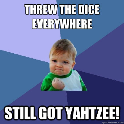 Threw the dice everywhere Still got Yahtzee!  Success Kid