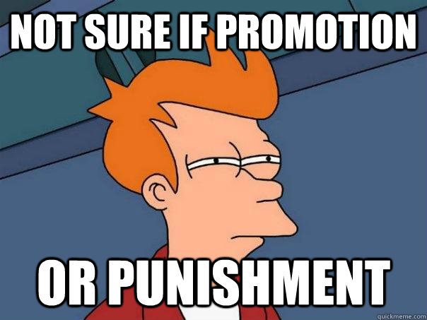 Not sure if promotion Or punishment  Futurama Fry