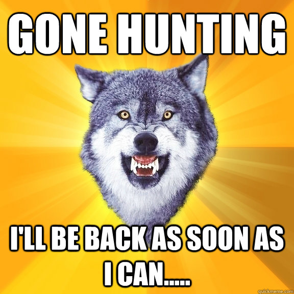 GONE HUNTING
 I'll be back as soon as I can.....  Courage Wolf