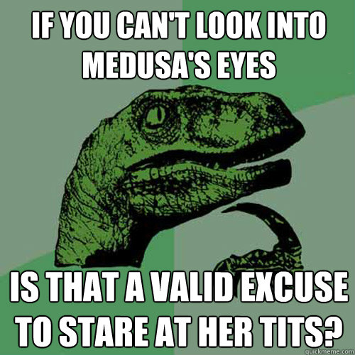 if you can't look into medusa's eyes is that a valid excuse to stare at her tits? - if you can't look into medusa's eyes is that a valid excuse to stare at her tits?  Philosoraptor