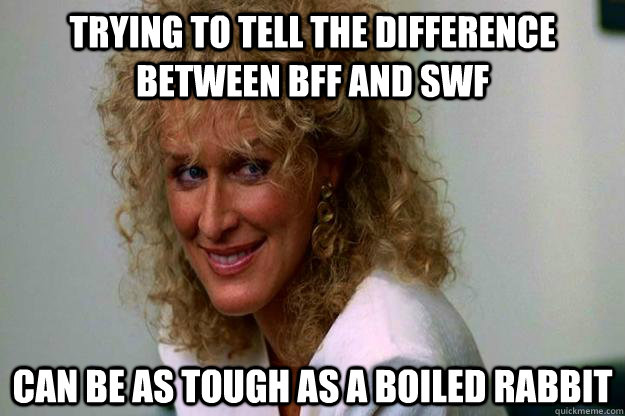 Trying to tell the difference between bff and swf can be as tough as a boiled rabbit  Perfect Girlfriend Meme
