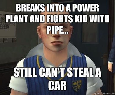 Breaks into a power plant and fights kid with pipe... Still can't steal a car  Jimmy Hopkins