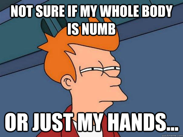 Not sure if my whole body is numb Or just my hands...  Futurama Fry