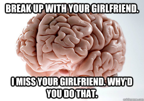 Break up with your girlfriend. I miss your girlfriend. Why'd you do that. - Break up with your girlfriend. I miss your girlfriend. Why'd you do that.  Scumbag Brain