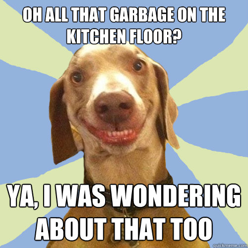 oh all that garbage on the kitchen floor? ya, i was wondering about that too  Disgusting Doggy