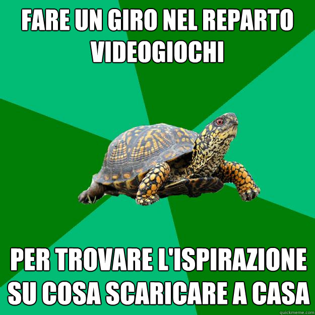 fare un giro nel reparto videogiochi per trovare l'ispirazione su cosa scaricare a casa  Torrenting Turtle