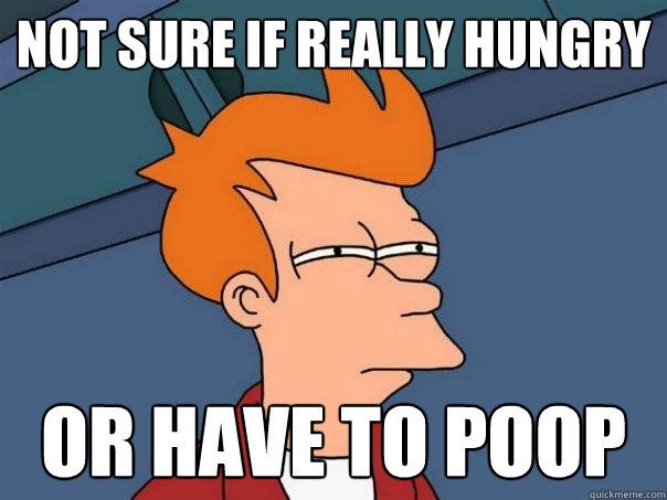 Not sure if really hungry  Or have to poop  Futurama Fry