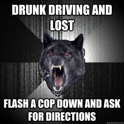 Drunk driving and lost Flash a cop down and ask for directions  Insanity Wolf