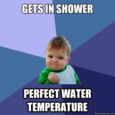 Gets in shower Perfect water temperature  Success Kid