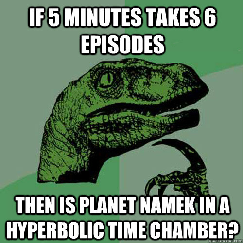 If 5 minutes takes 6 episodes then is planet namek in a hyperbolic time chamber? - If 5 minutes takes 6 episodes then is planet namek in a hyperbolic time chamber?  Philosoraptor