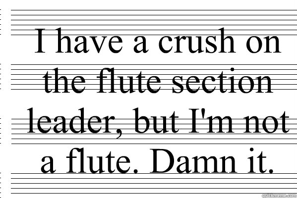 I have a crush on the flute section leader, but I'm not a flute. Damn it. - I have a crush on the flute section leader, but I'm not a flute. Damn it.  Band Confessional