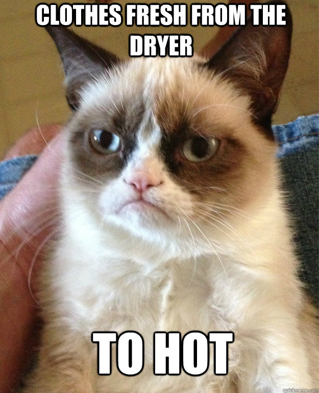 clothes fresh from the dryer to hot  Grumpy Cat