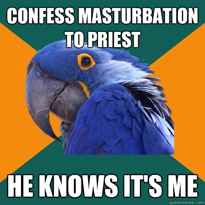 confess masturbation to priest he knows it's me - confess masturbation to priest he knows it's me  Paranoid Parrot