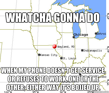 whatcha gonna do when my phone doesn't get service, or refuses to work, one or the other; either way it's bojjed up. - whatcha gonna do when my phone doesn't get service, or refuses to work, one or the other; either way it's bojjed up.  wayland