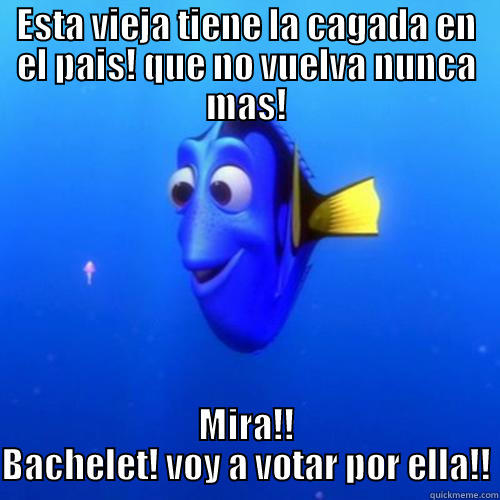 ESTA VIEJA TIENE LA CAGADA EN EL PAIS! QUE NO VUELVA NUNCA MAS! MIRA!! BACHELET! VOY A VOTAR POR ELLA!! dory