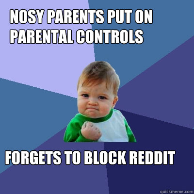 Nosy parents put on parental controls Forgets to block reddit   Success Kid