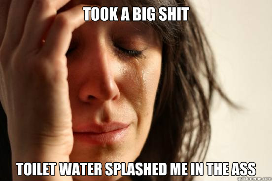 took a big shit  toilet water splashed me in the ass  First World Problems