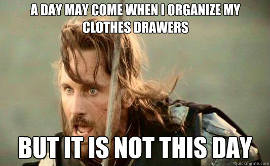 A day may come when i organize my clothes drawers But it is not this day Caption 3 goes here  Aragorn