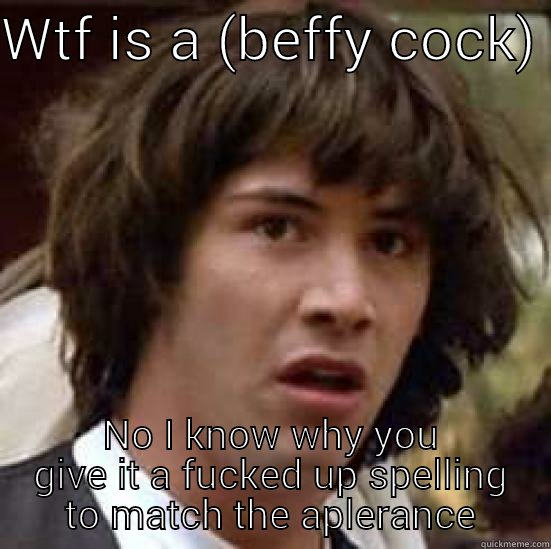 WTF IS A (BEFFY COCK)  NO I KNOW WHY YOU GIVE IT A FUCKED UP SPELLING TO MATCH THE APPEARANCE conspiracy keanu